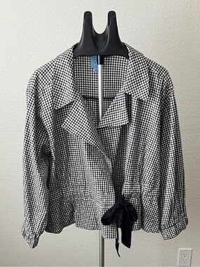 CeCe 100% Cotton Sequin Clip Dot Gingham Peplum Wrap Jacket Blazer XL